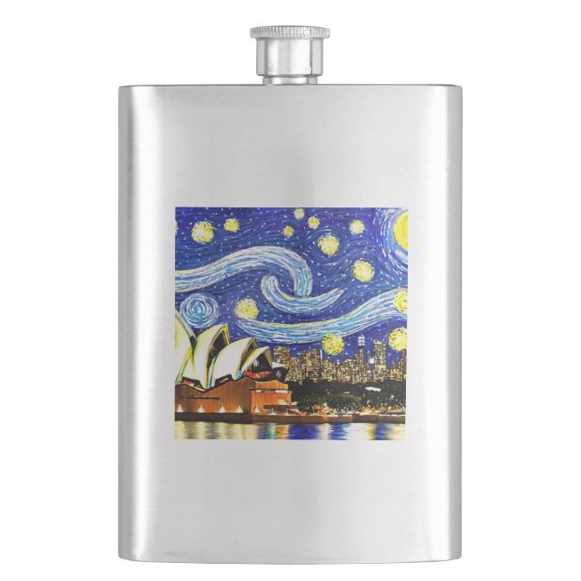 Starry Night Sydney Australia Opera House Hip Flask (Front)