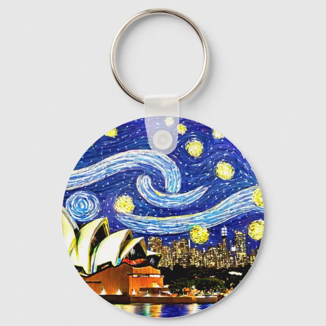 Starry Night Sydney Australia Opera House Key Ring (Back)