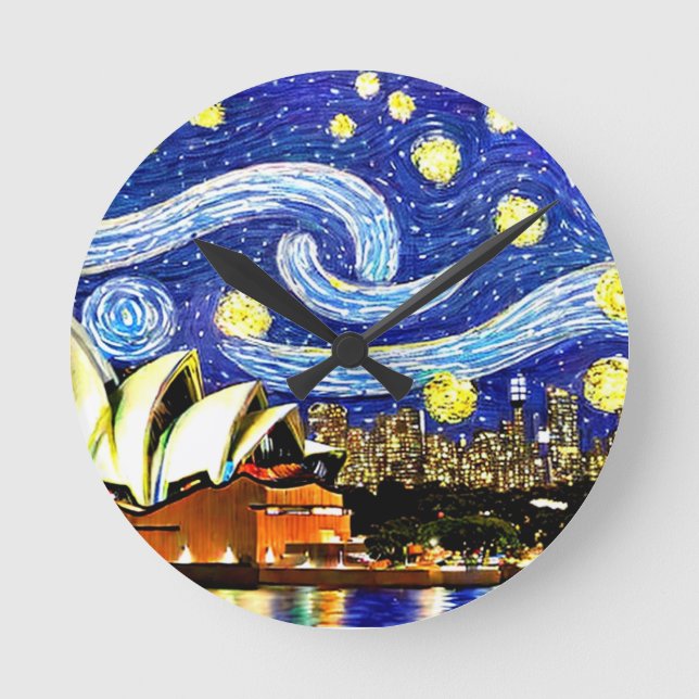 Starry Night Sydney Australia Opera House Round Clock (Front)