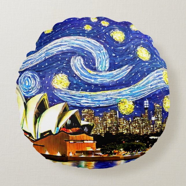 Starry Night Sydney Australia Opera House Round Cushion (Front)