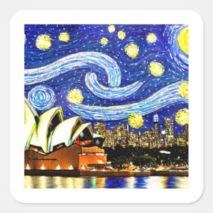 Starry Night Sydney Australia Opera House Square Sticker