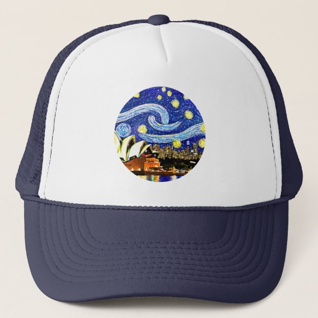 Starry Night Sydney Australia Opera House Trucker Hat (Front)