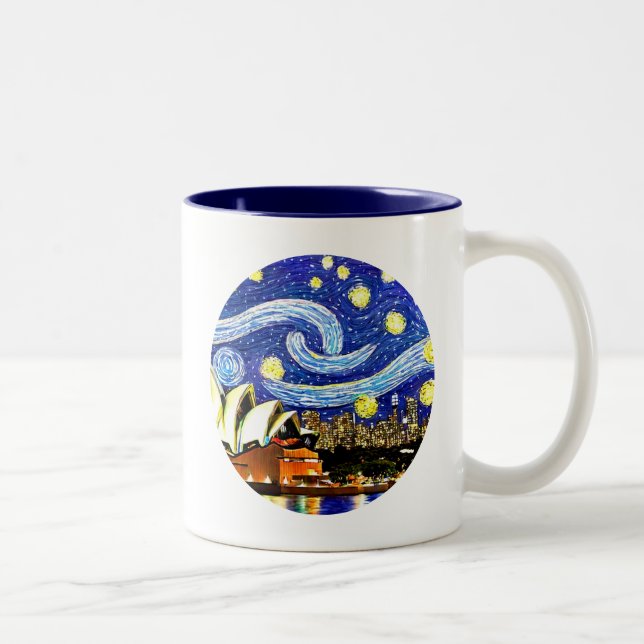 Starry Night Sydney Australia Opera House Two-Tone Coffee Mug (Right)