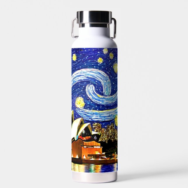 Starry Night Sydney Australia Opera House Water Bottle (Front)