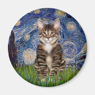 Starry Night - Tabby Tiger cat 30 Magnet