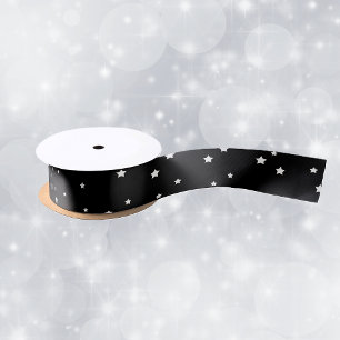 Starry Night Theme White Stars on Black Satin Ribbon