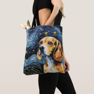 STARRY NIGHT THEMED BEAGLE DOG TOTE BAG
