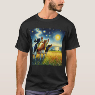 Starry Night Three Cows Howling at Moon Van Gogh T-Shirt