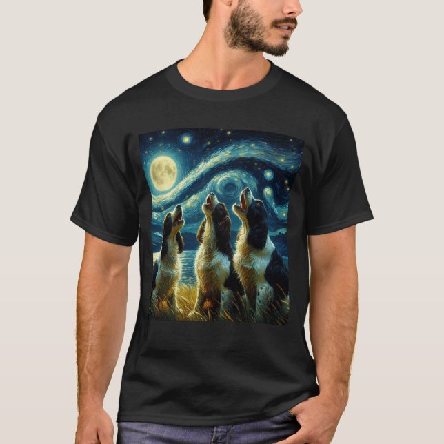 Starry Night Three English Springer Spaniels T-Shirt (Front)