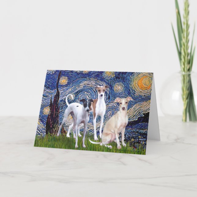 Starry Night - Three Italian Greyhounds Card (Front)