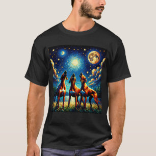 Starry Night Three Rhodesian Ridgebacks Howling T-Shirt