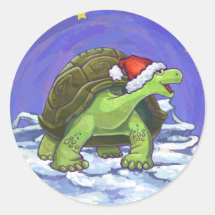 Starry Night Tortoise Christmas Classic Round Sticker