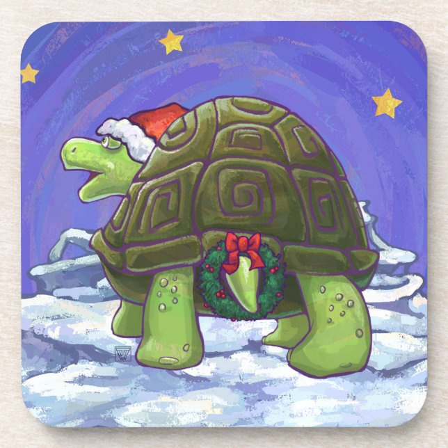 Starry Night Tortoise Christmas Coaster (Front)