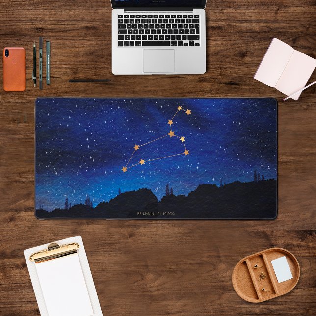 Starry Night Trees Gold Leo Zodiac Constellation Desk Mat (Creator Uploaded)
