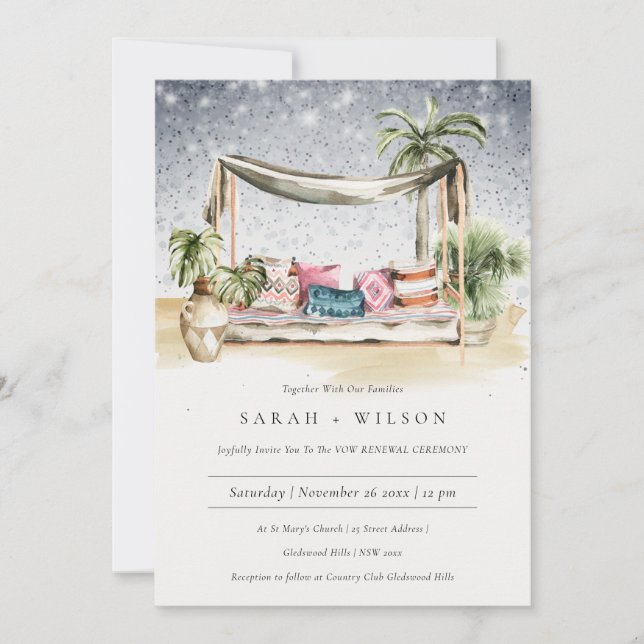 Starry Night Tropical Cabana Vow Renewal Invite (Front)