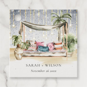 Starry Night Tropical Palm Beach Cabana Wedding Favour Tags