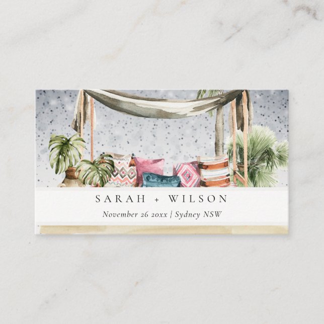 Starry Night Tropical Palm Beach Cabana Wedding Place Card (Front)