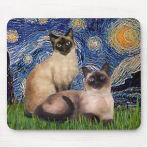Starry Night - Two Siamese cats (Choc Pt) Mouse Mat
