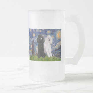 Starry Night - Two Standard Poodles Frosted Glass Beer Mug