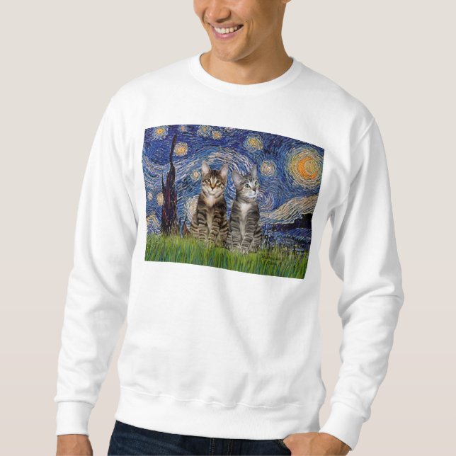 Starry Night - Two Tabby Tiger Cats Sweatshirt (Front)