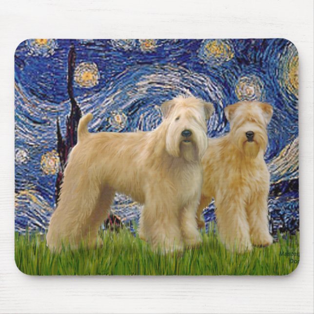 Starry Night - Two Wheaten Terriers (2nd) Mouse Mat (Front)