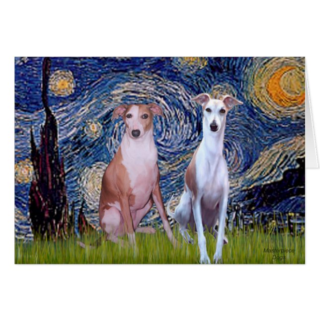 Starry Night - Two Whippets (Front Horizontal)