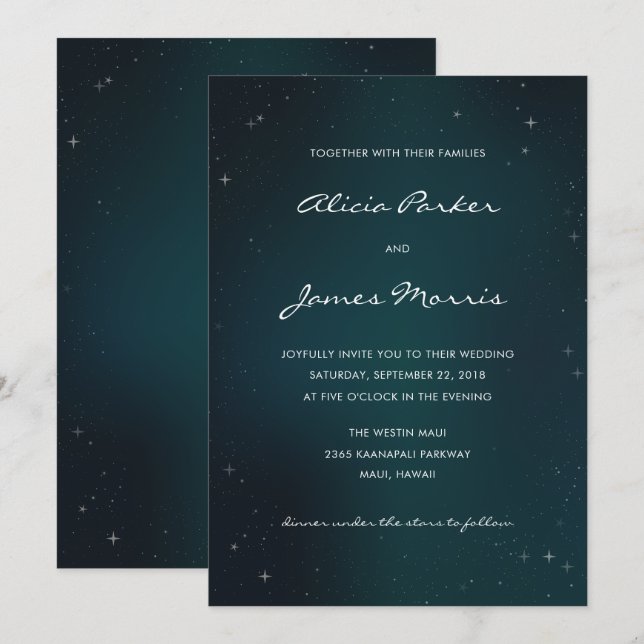 Starry Night - Under The Stars Wedding Invitation (Front/Back)