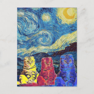 Starry Night, Van Gogh, Cat Art Parody Postcard
