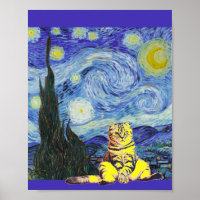Starry Night, Van Gogh, Cat Art Parody   