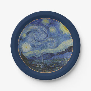 Starry Night & Van Gogh /famous vintage art Paper Paper Plate