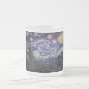 Starry Night, Van Gogh French Town Saint Remy Frosted Glass Coffee Mug