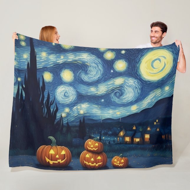 Starry Night Van Gogh Halloween Fleece Blanket (In Situ)