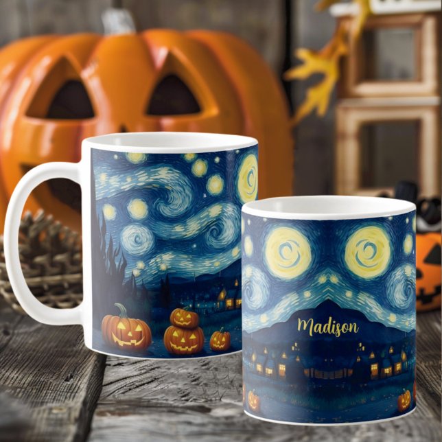 Starry Night Van Gogh Halloween Name Coffee Mug (Creator Uploaded)