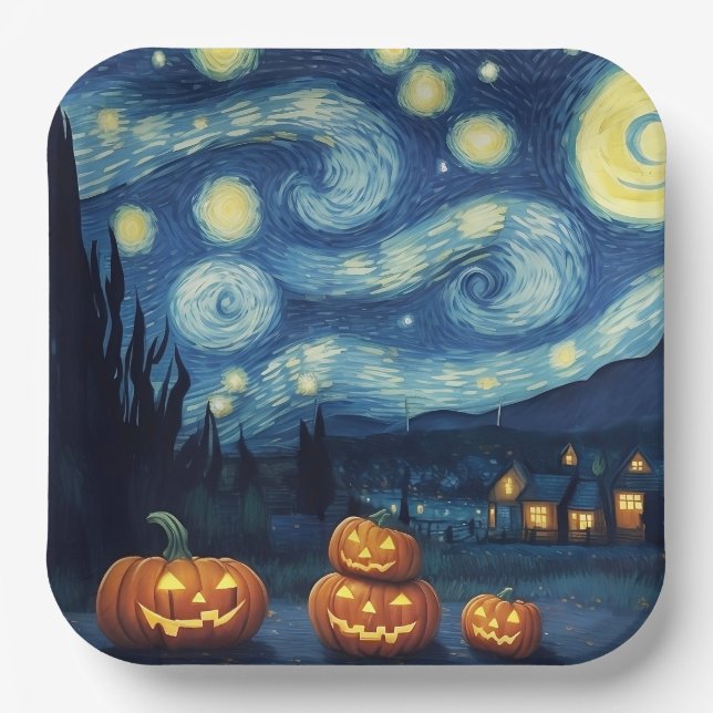 Starry Night Van Gogh Halloween Paper Plate (Front)