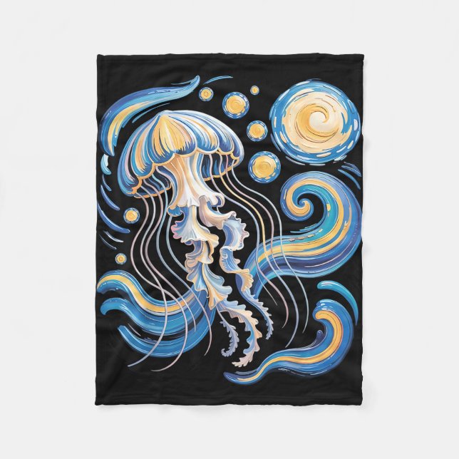 Starry night van gogh jellyfish scuba diving surf fleece blanket (Front)