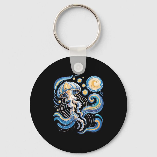 Starry night van gogh jellyfish scuba diving surf key ring (Front)