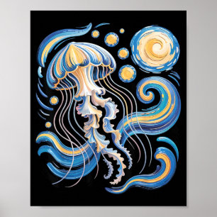 Starry night van gogh jellyfish scuba diving surf poster