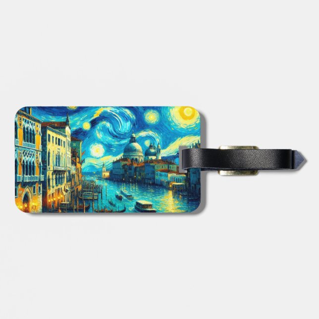 Starry Night Venice Italy Luggage Tag (Back Horizontal)