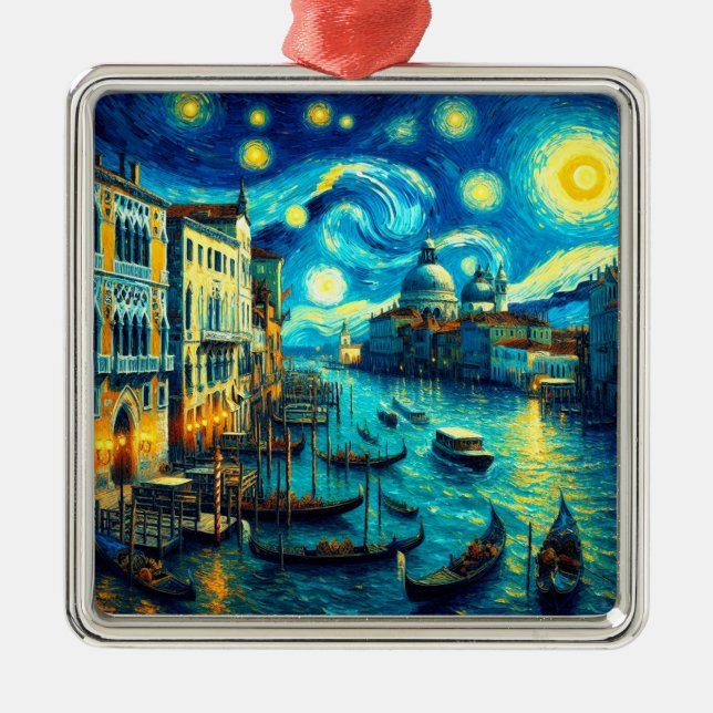 Starry Night Venice Italy Metal Tree Decoration (Front)
