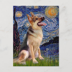 Starry Night (Vert) - German Shepherd 1 Postcard
