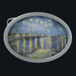 Starry Night  Vincent  van Gogh   Belt Buckle<br><div class="desc">Thatched Cottages at Cordeville. Vincent Willem van Gogh. Night landscape in dark blue and yellow tones. There is a bridge across the river. In the foreground, a man and a woman are walking along the embankment. The stars are shining in the sky. Reproduction of famous works of art images in...</div>