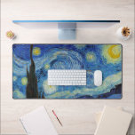 Starry Night, Vincent van Gogh Desk Mat<br><div class="desc">Vincent Willem van Gogh (30 March 1853 – 29 July 1890) was a Dutch post-impressionist painter who is among the most famous and influential figures in the history of Western art. In just over a decade, he created about 2, 100 artworks, including around 860 oil paintings, most of which date...</div>