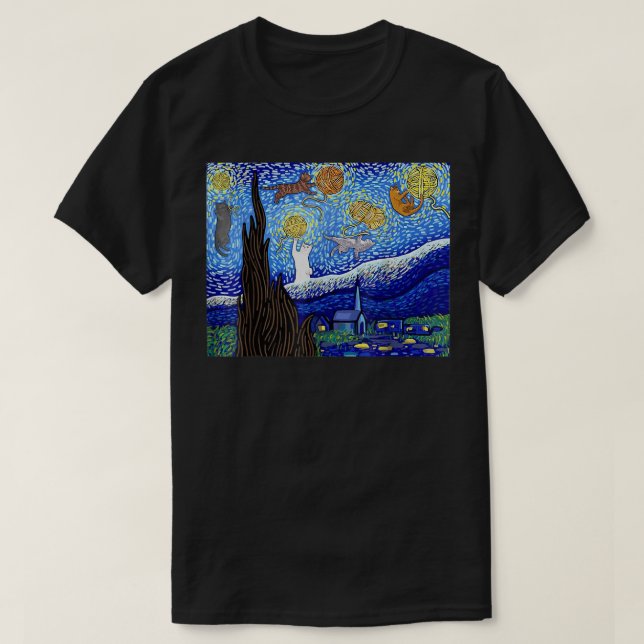 Starry Night Vincent van Gogh Famous Painting Star T-Shirt (Design Front)
