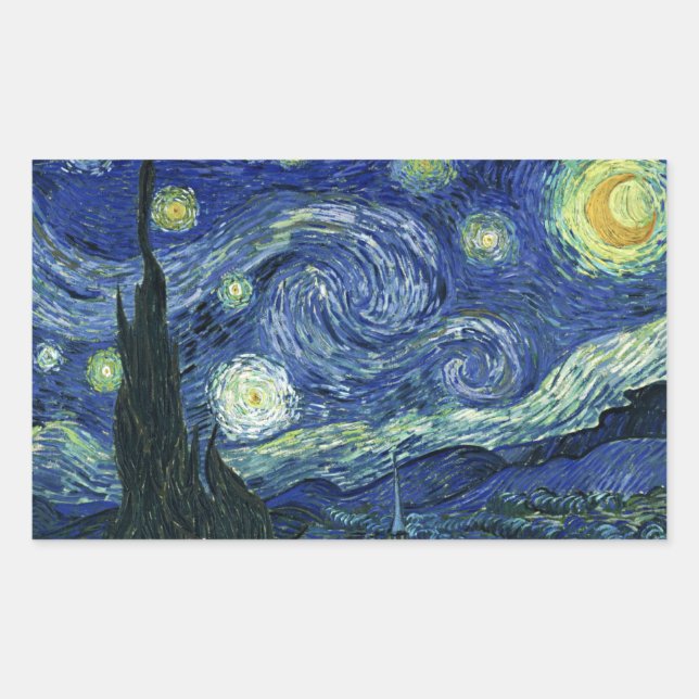 Starry Night Vincent van Gogh Fine Art Painting Rectangular Sticker (Front)