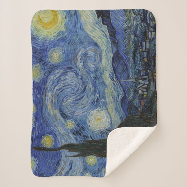 Starry Night Vincent van Gogh Fine Art Painting Sherpa Blanket (Front)