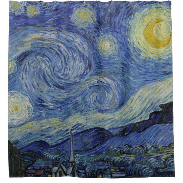Starry Night Vincent van Gogh Fine Art Painting Shower Curtain (Front)