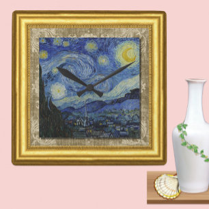 Starry Night, Vincent Van Gogh, Framed Canvas Square Wall Clock