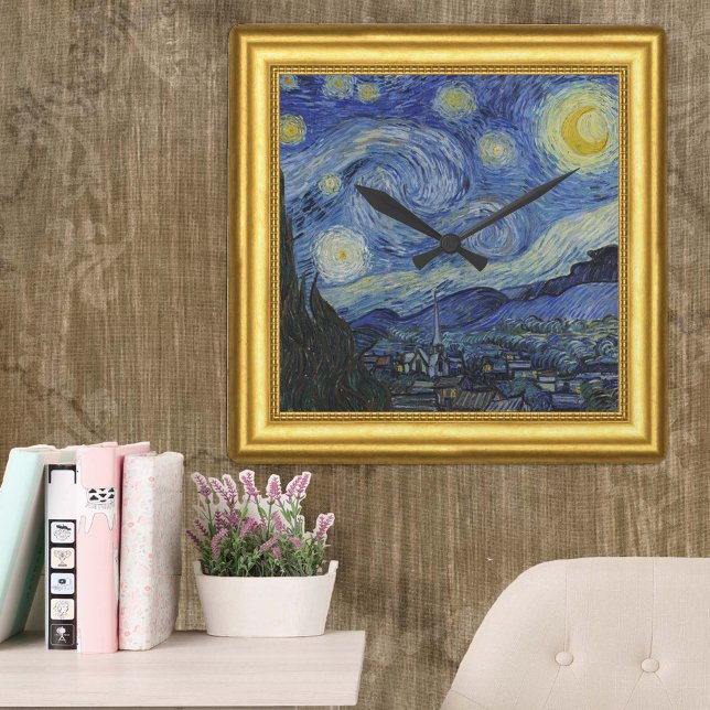Starry Night, Vincent Van Gogh Framed Square Wall Clock (Creator Uploaded)