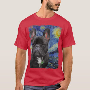 Starry Night Vincent van Gogh French Bulldog Paint T-Shirt