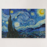 Starry Night | Vincent Van Gogh Jigsaw Puzzle<br><div class="desc">Custom printed jigsaw puzzle features Starry Night (1889) by Dutch artist Vincent Van Gogh. Original work is an oil on canvas depicting an energetic post-impressionist night sky in moody shades of blue and yellow. Click Customise It to change the size or personalise the design.</div>